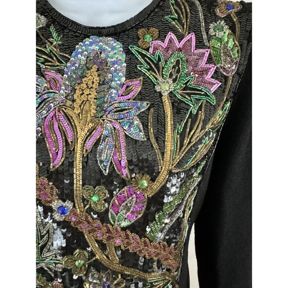 PAT SANDLER For Wellmore Vtg Black Knit Dress With Bead & Sequin Detail Sz 10 - Picture 3 of 11